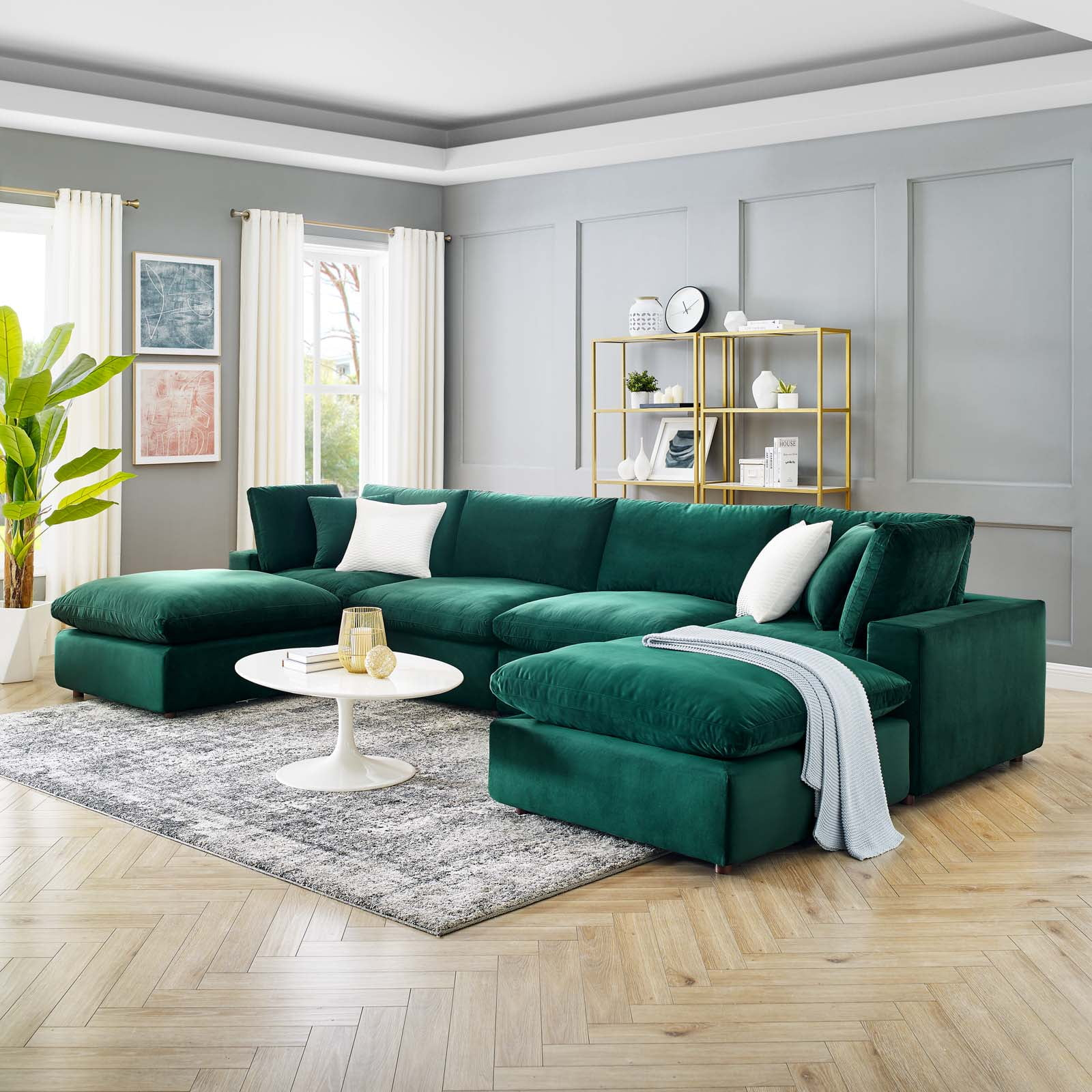 Modway Commix 6-Piece Performance Velvet Sectional Sofa In Green ... inside The Ultimate Guide to Caring for Your Modway Commix Performance Velvet Sofa