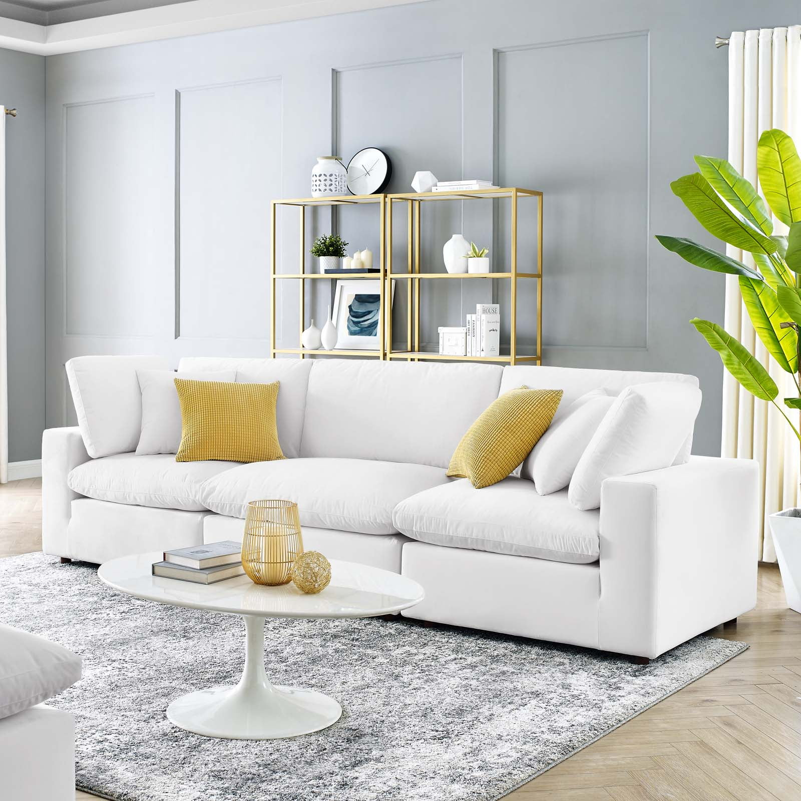Modway Commix Down Filled Overstuffed Performance Velvet 3-Seater Sofa ... regarding