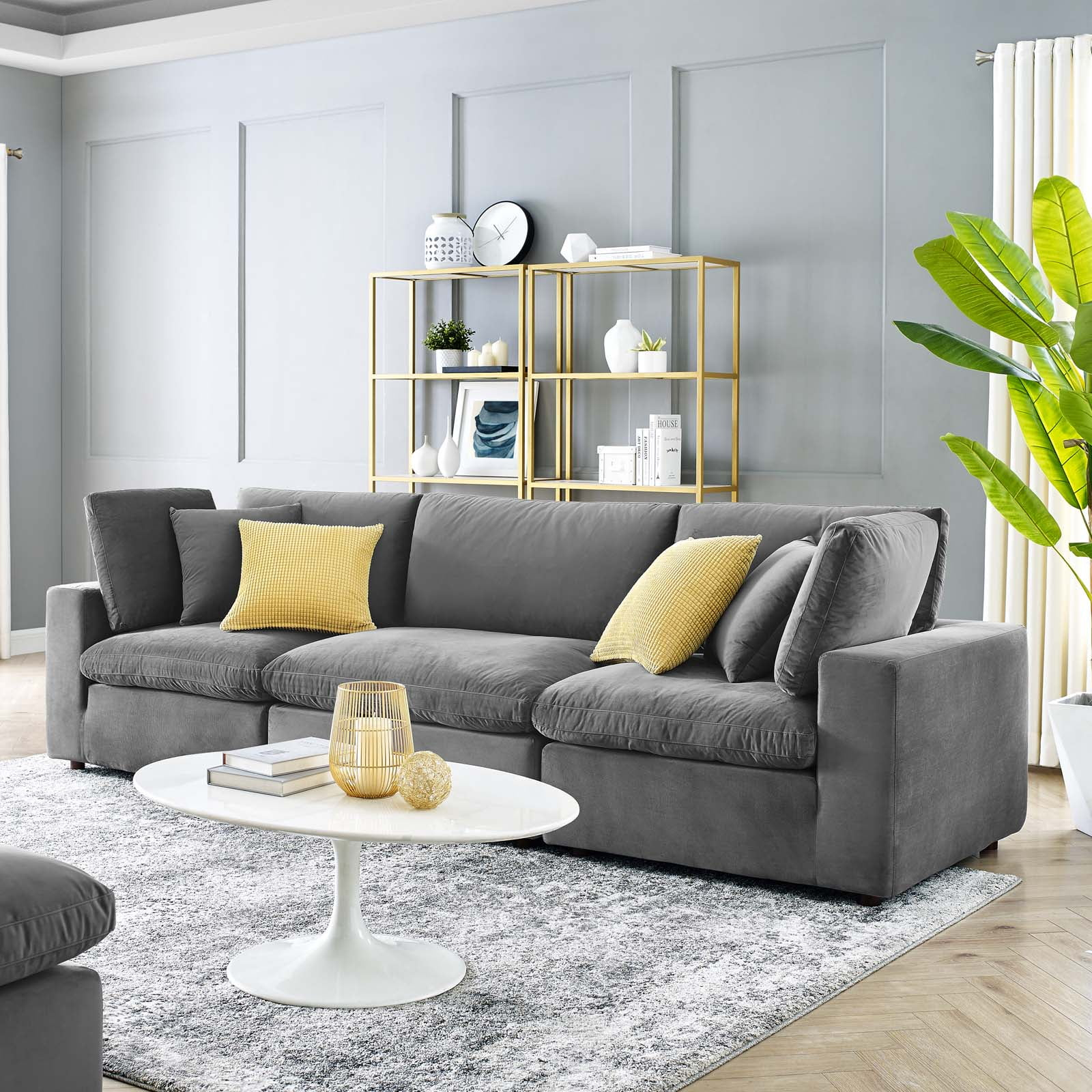 Modway Commix Down Filled Overstuffed Performance Velvet 3-Seater Sofa ... within