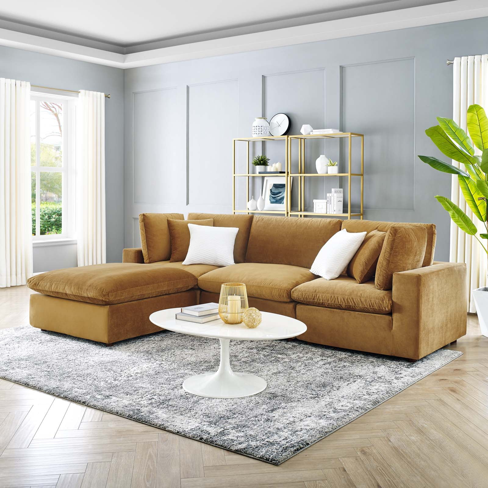 Modway Commix Down Filled Overstuffed Performance Velvet 4-Piece ... with The Ultimate Guide to Caring for Your Modway Commix Performance Velvet Sofa
