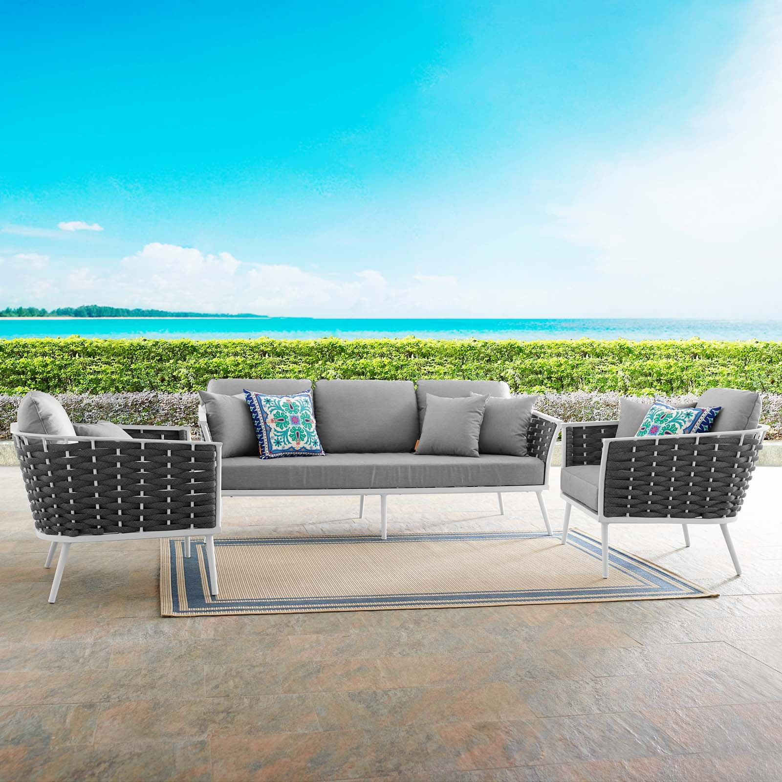 Modway Stance 3 Piece Outdoor Patio Aluminum Sectional Sofa Set In ... within