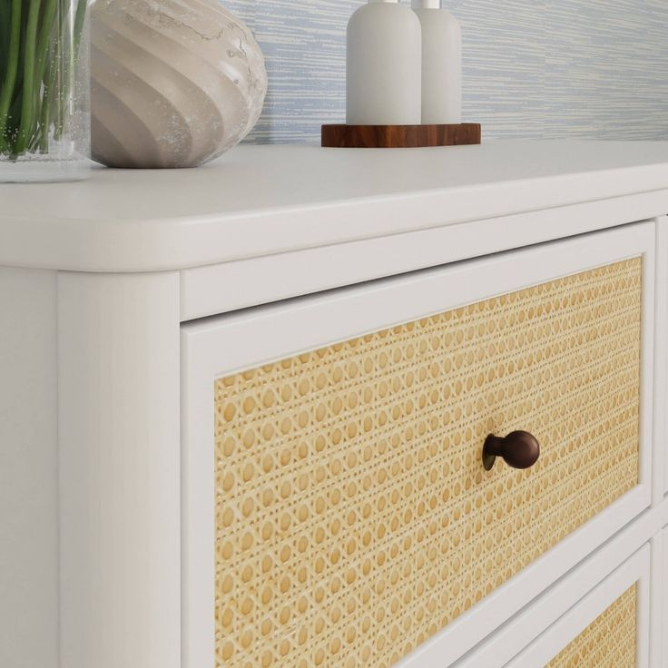 Namesake Marin With Cane 6 Drawer Assembled Dresser - Warm White And ... in