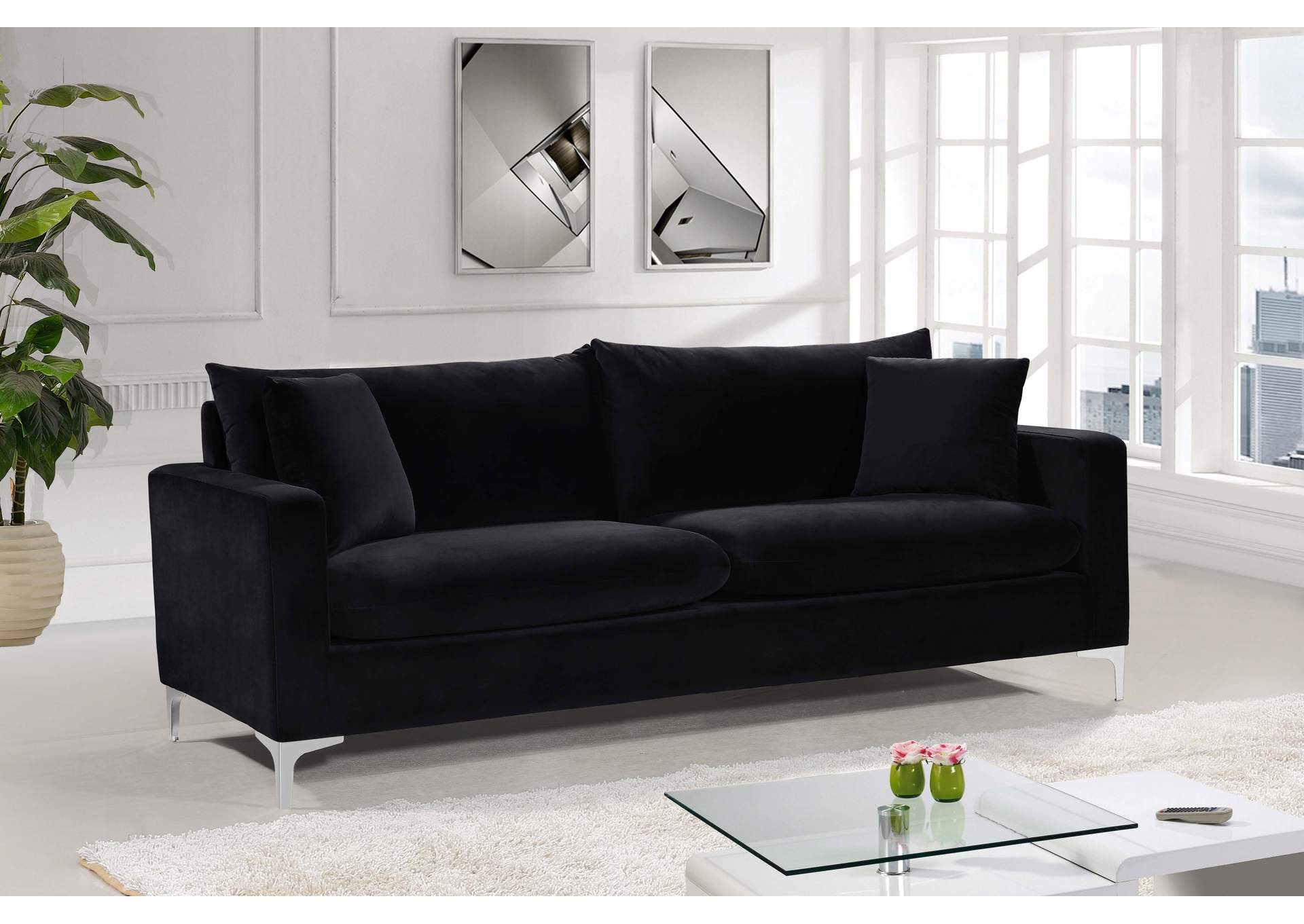Naomi Black Velvet Sofa in