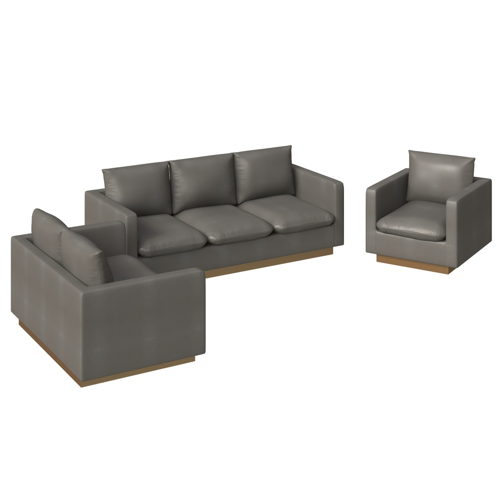 Nervo Leather 3-Piece Living Room Sofa Set With Gold Frame In Grey By ... throughout Understanding the Comfort and Style of the Nervo Velvet 3-Piece Sofa