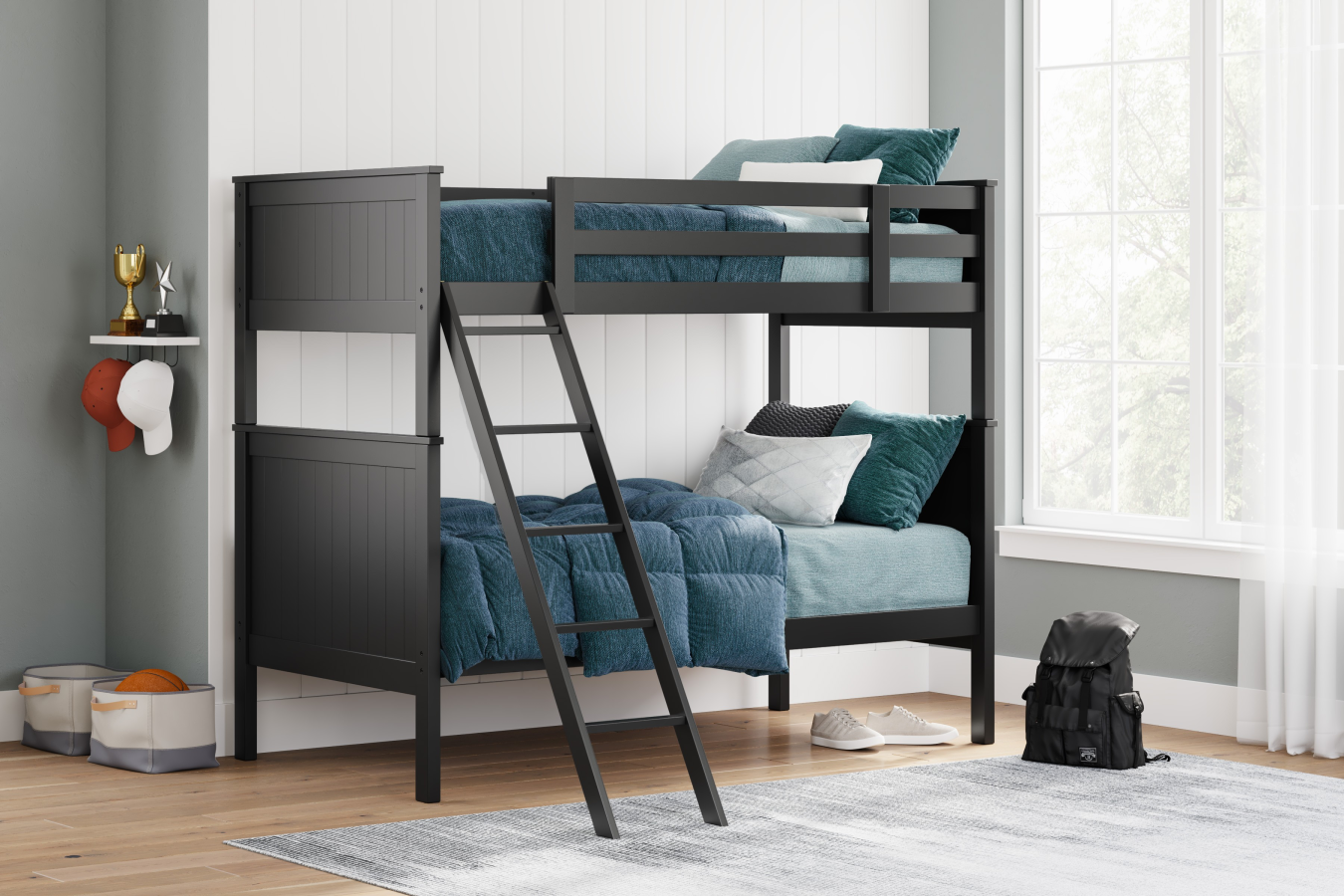 Nextonfort Black Twin Over Twin Bunk Bed | Old Cannery Furniture within