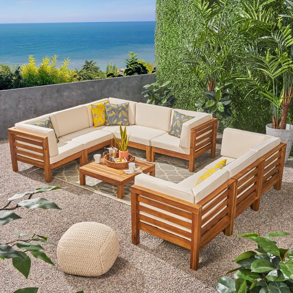 Noble House Jonah Teak Finish 9-Piece Wood Outdoor Patio Sectional Sofa ... throughout Why the Stance Sectional is a Top Choice for Modern Patios