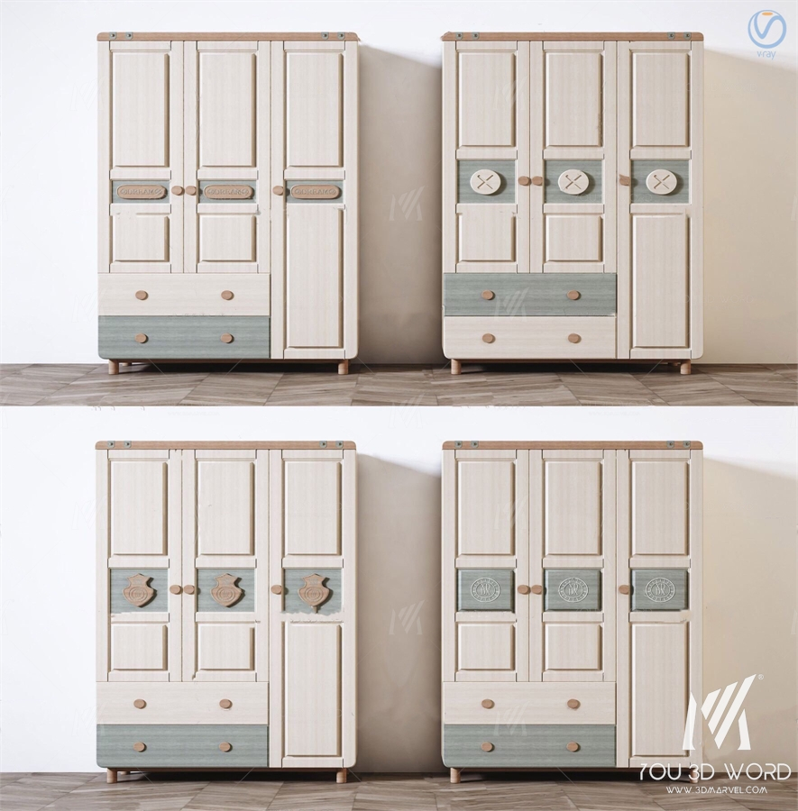 Nordic Solid Wood Children's Wardrobe 3D Model - 3Dmili 2025 Download ... pertaining to The Enduring Appeal of Oak Solid Wood in Children's Wardrobes