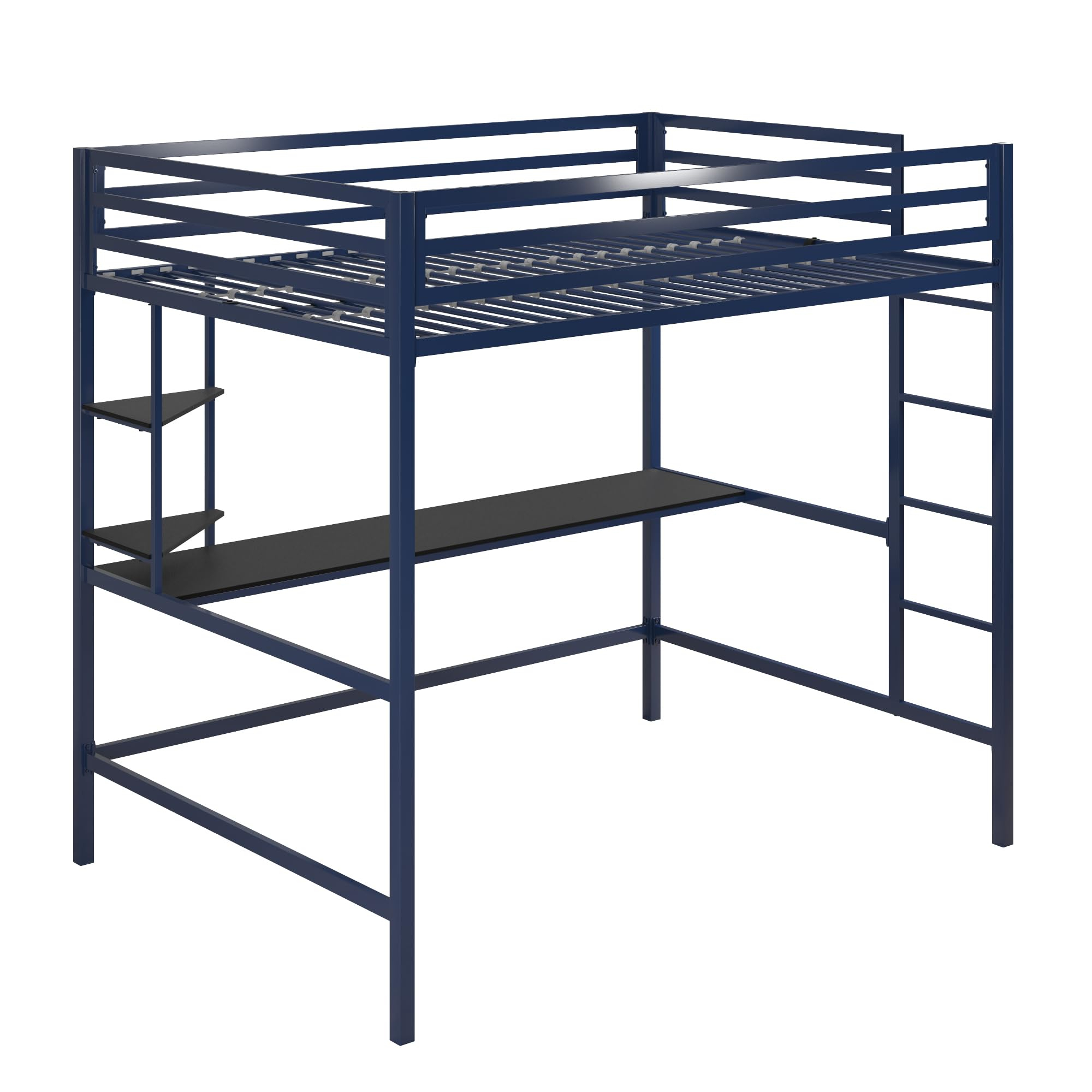 Novogratz Maxwell Metal Full Loft Bed With Desk & Shelves, Navy/Black ... pertaining to