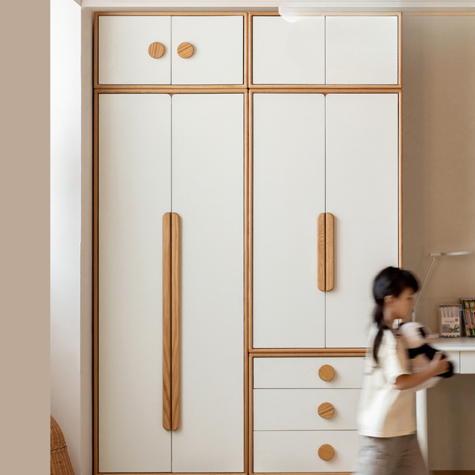 Oak Solid Wood Children's Wardrobe Combination Storage Cabinet ... for