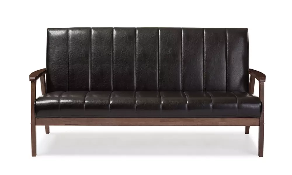 On Nikko Faux Leather Wooden Sofa | Groupon Goods with regard to Styling Your Home with the Versatile Dark Brown Nikko Faux Leather Sofa