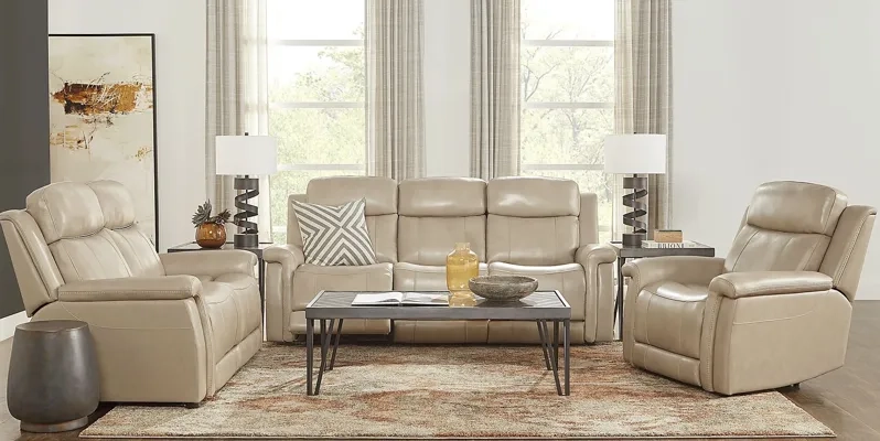 Orsini Beige Leather 2 Pc Living Room With Dual Power Reclining Sofa pertaining to