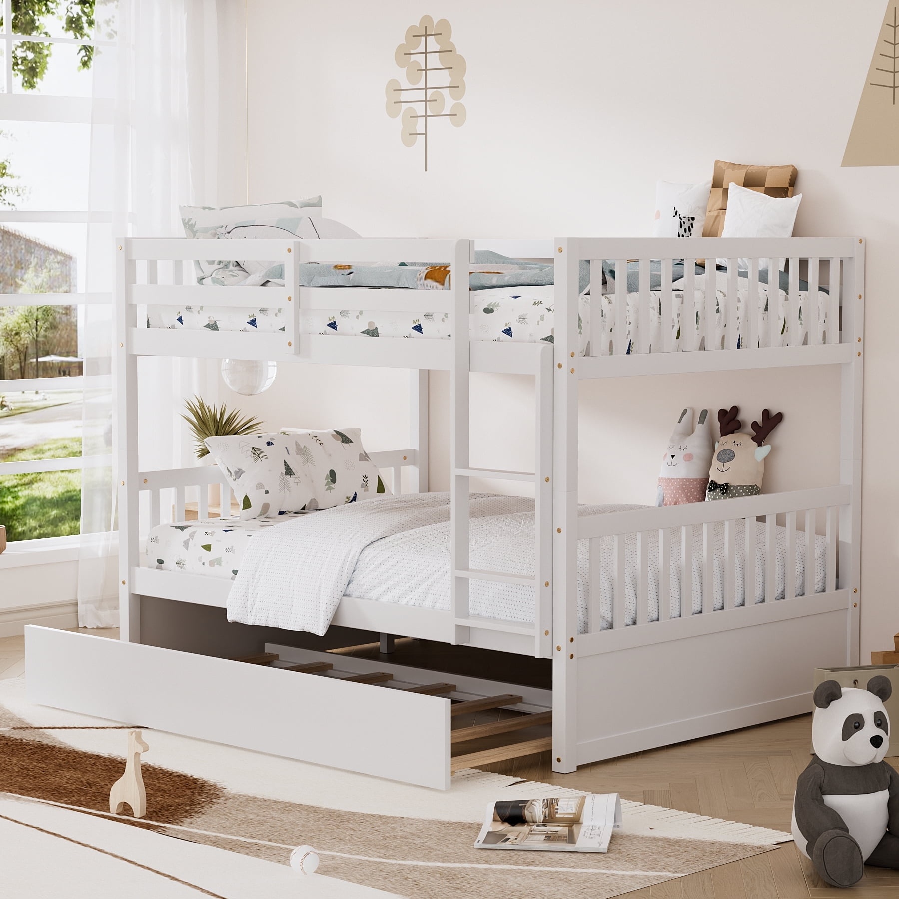 Ouyessir Full Over Full Wood Bunk Bed With Trundle, Convertible To 2 ... in Understanding the Benefits of a Full over Full Bunk Bed with Trundle