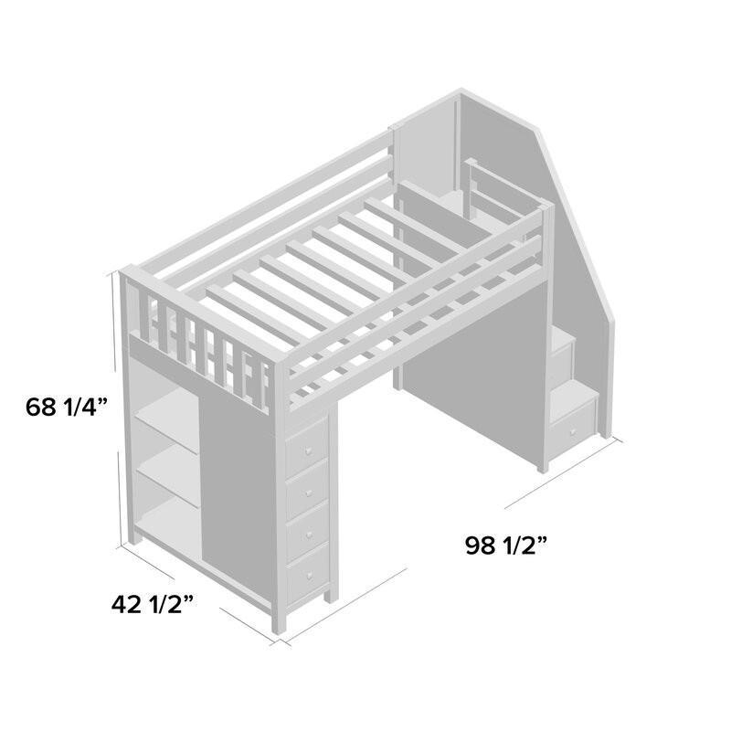 Oxford Twin Loft Bed With Stairs And Storage In Grey inside