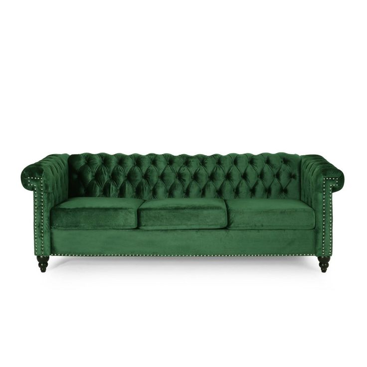 Parkhurst Tufted Chesterfield Velvet 3 Seater Sofa Emerald/Dark Brown ... regarding