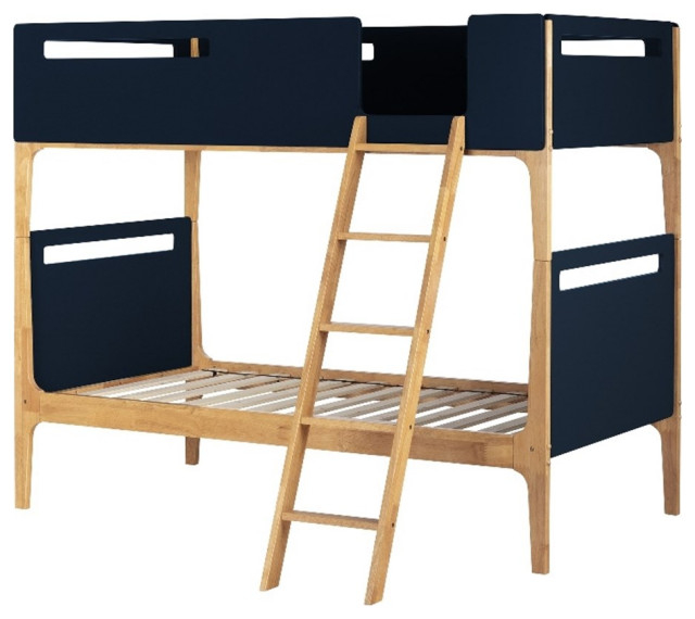 Pemberly Row 64"W Engineered Wood Modern Bunk Bed In Natural/Navy Blue ... intended for