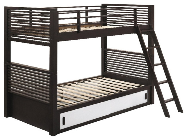 Pemberly Row 81" X 42" Twin Over Twin Wood Bunk Bed In Brown/White ... intended for A Closer Look at the Pemberly Row Transitional Bunk Bed's Design and Function
