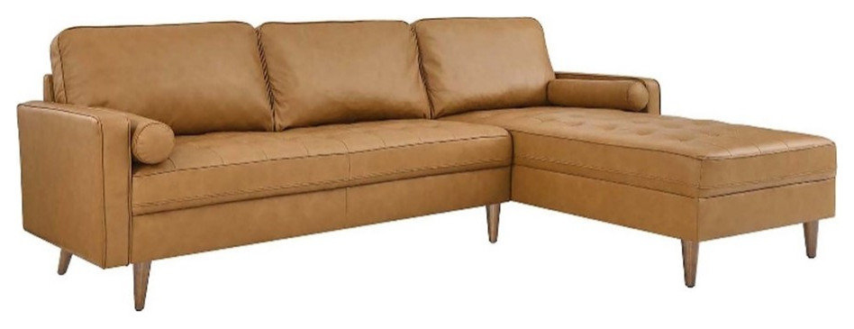 Pemberly Row 98" Modern Style Leather Sectional Sofa In Tan Finish ... within