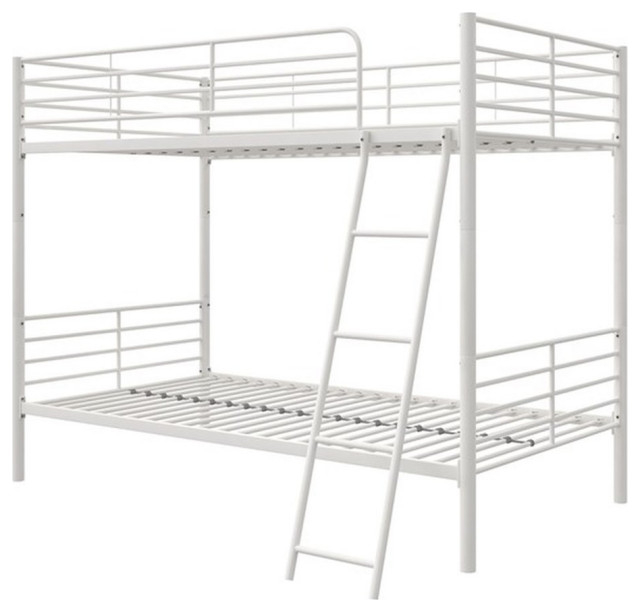 Pemberly Row Convertible Twin Over Twin Metal Bunk Bed In Off White ... in Designing with the Pemberly Row Modern White Bunk Bed