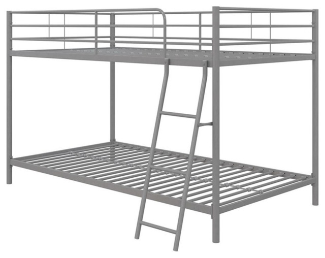 Pemberly Row Junior Modern Metal Gray Twin Over Twin Low Bunk Bed For ... with