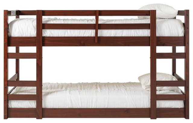 Pemberly Row Low Solid Pine Wood Twin Over Twin Bunk Bed In Espresso ... with regard to The Enduring Charm of Solid Wood Bunk Beds Pemberly Row Spotlight
