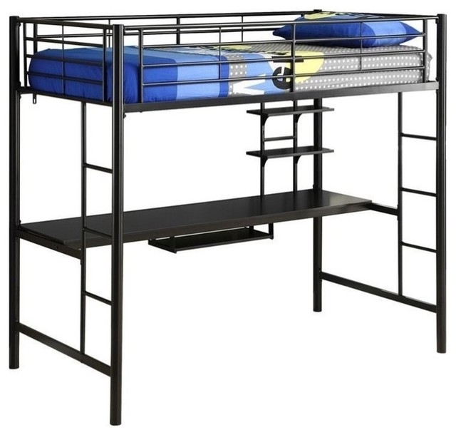 Pemberly Row Metal Twin Workstation Loft Bunk Bed In Black ... pertaining to