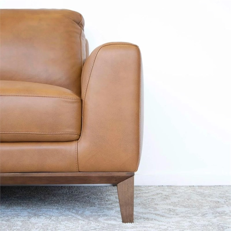 Pemberly Row Mid-Century Modern Milton Tan Leather Sectional Sofa ... throughout