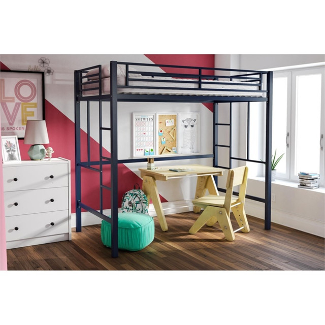 Pemberly Row Modern / Contemporary Twin Metal Loft Bed In Navy Blue ... intended for Creating A Functional Sleep Space The Pemberly Row Loft Bed