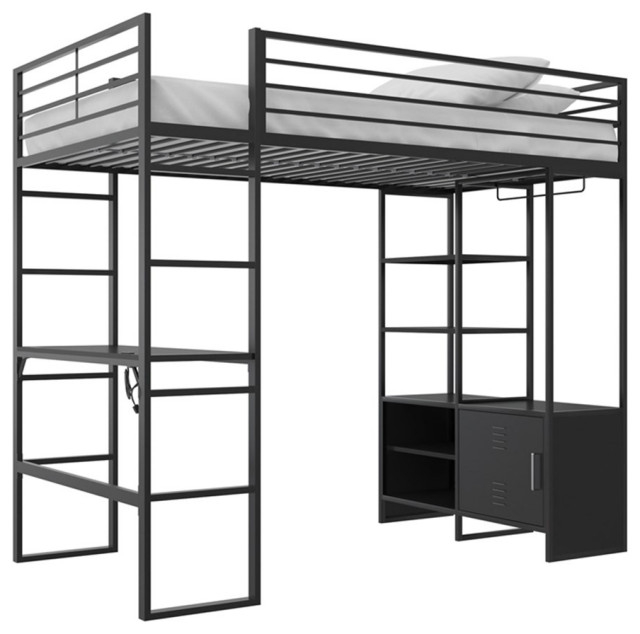 Pemberly Row Modern Metal Storage Twin Loft Bed With Desk In Black ... intended for Creating A Functional Sleep Space The Pemberly Row Loft Bed