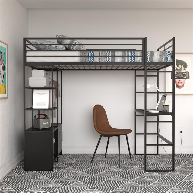 Pemberly Row Modern Metal Storage Twin Loft Bed With Desk In Black ... regarding