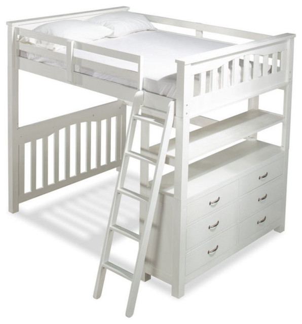 Pemberly Row Modern Solid Wood Full Loft Bed With Dresser In White ... with