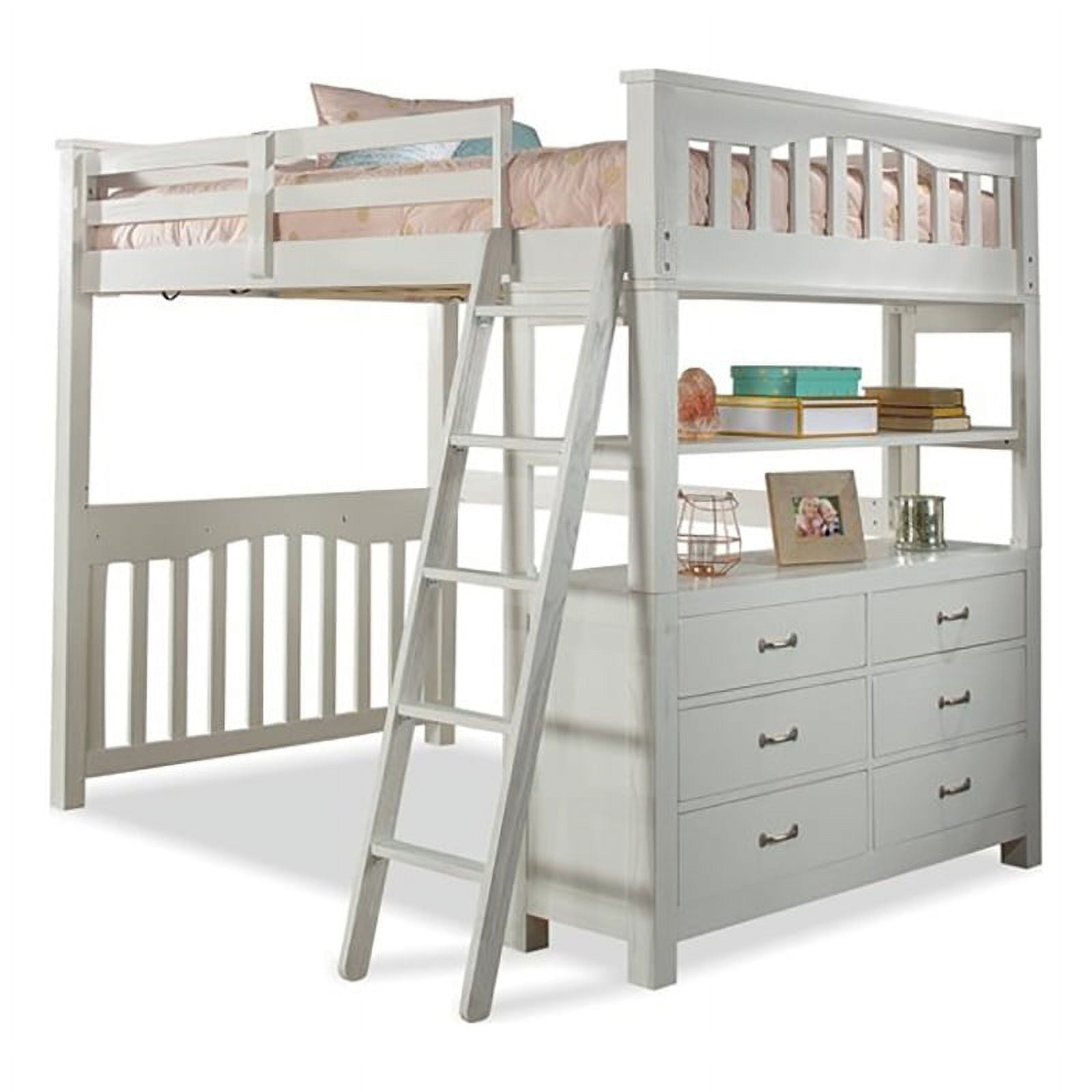 Pemberly Row Modern Wood Full Loft Bed With Hanging Nightstand In White ... with