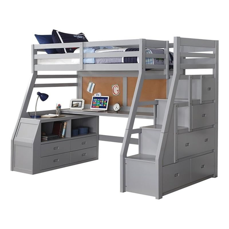 Pemberly Row Modern Wood Twin Size Loft Bed With Storage In Gray – Artofit within