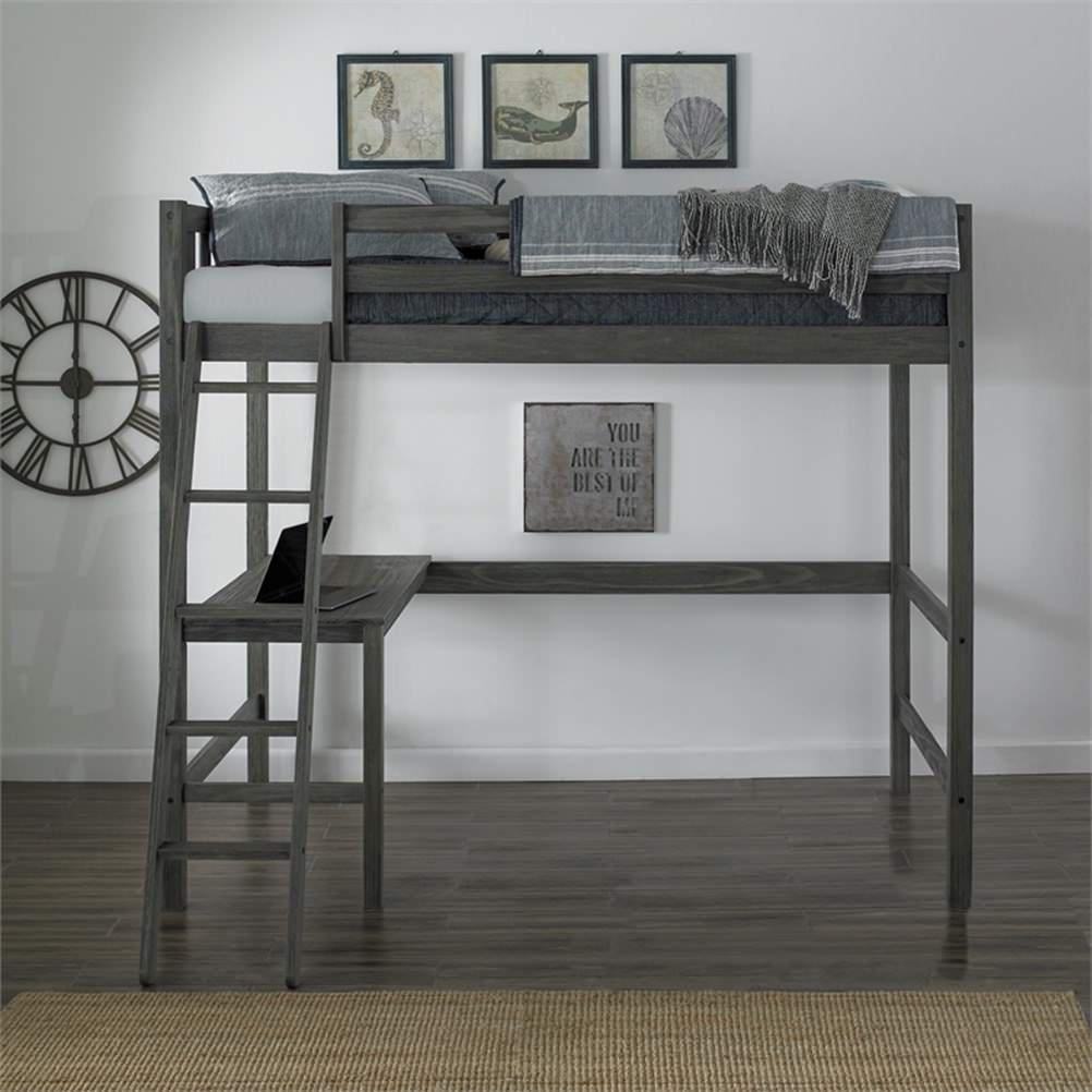 Pemberly Row Modern Wood Twin Wooden Loft Bed With Desk In Wirebrush ... in