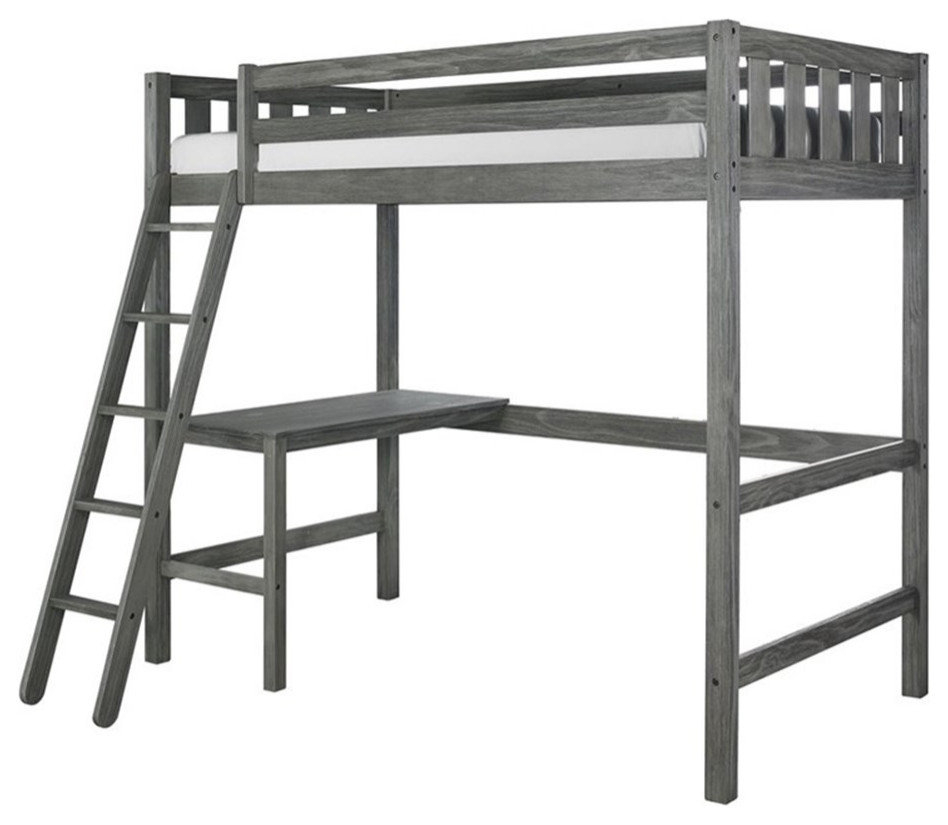 Pemberly Row Modern Wood Twin Wooden Loft Bed With Desk In Wirebrush ... regarding Safety and Style How the Pemberly Row Cargo Loft Bed Delivers