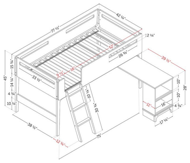 Pemberly Row Scandinavian Wood Twin Loft Bed With Desk In White ... intended for