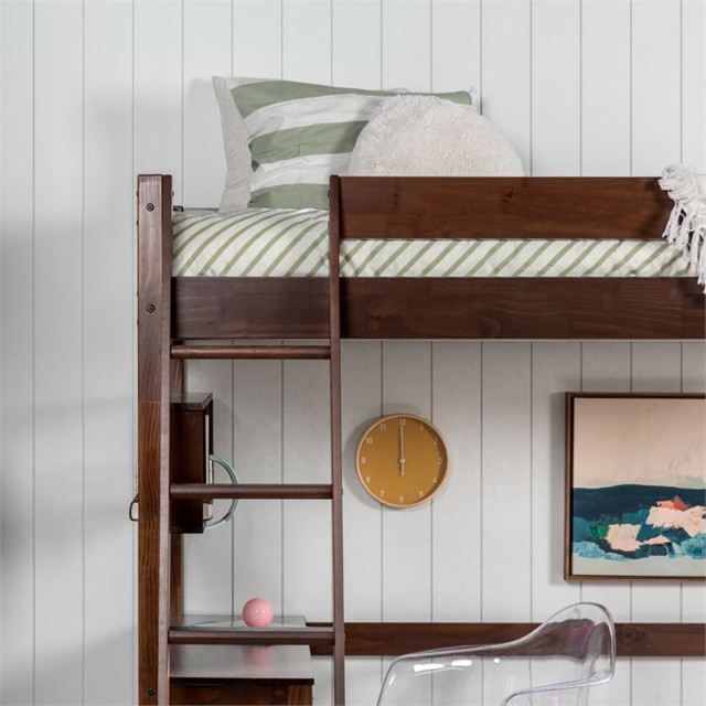 Pemberly Row Solid Wood Twin Loft Bed With Built-In Desk In Walnut ... in