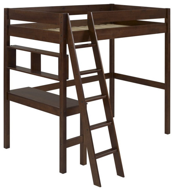 Pemberly Row Solid Wood Twin Loft Bed With Built-In Desk In Walnut ... regarding The Enduring Charm of Solid Wood Bunk Beds Pemberly Row Spotlight