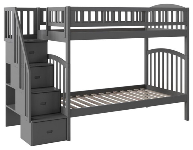 Pemberly Row Traditional Staircase Bunk Twin Over Twin In Gray, Twin ... for
