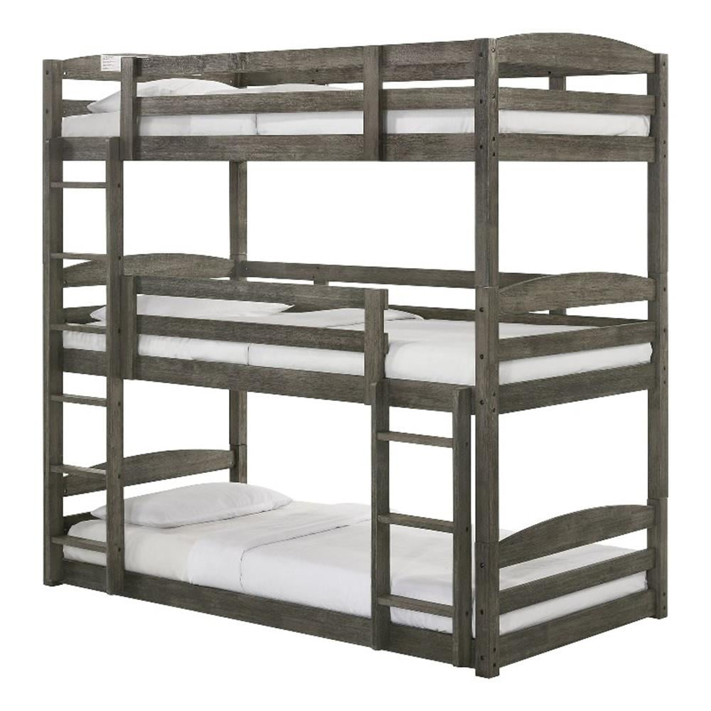 Pemberly Row Traditional Wood Triple Twin Bunk In Gray Wire Brushed ... intended for Unpacking the Pemberly Row Gray Bunk Bed A Parent's Guide