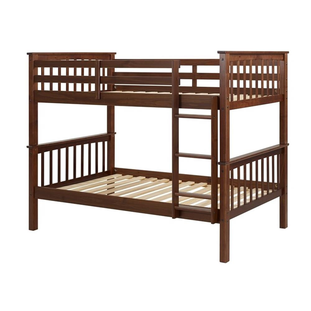 Pemberly Row Twin Over Twin Bunk Bed In Walnut - Walmart.com regarding
