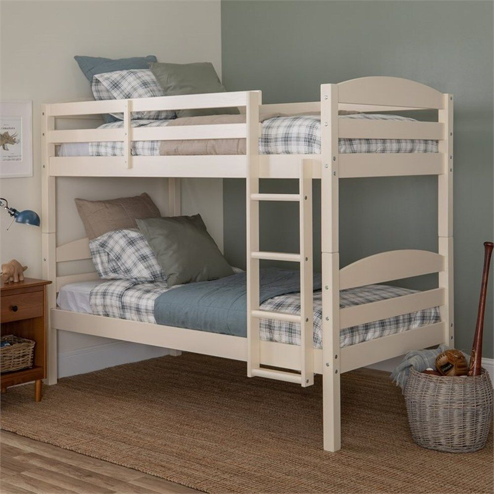 Pemberly Row Twin Over Twin Solid Wood Bunk Bed In White | Wood Bunk ... for The Enduring Charm of Solid Wood Bunk Beds Pemberly Row Spotlight