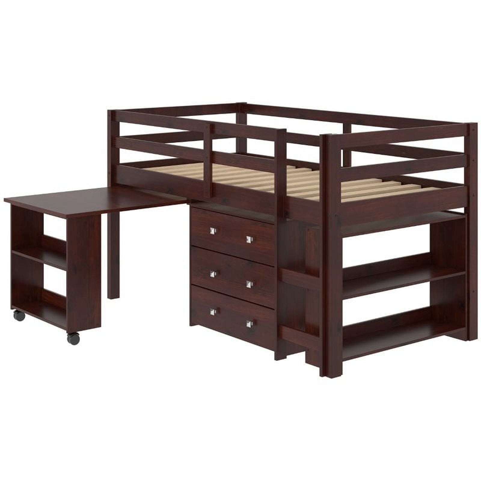 Pemberly Row Twin Wooden Low Loft Bed With Desk And Storage In ... with