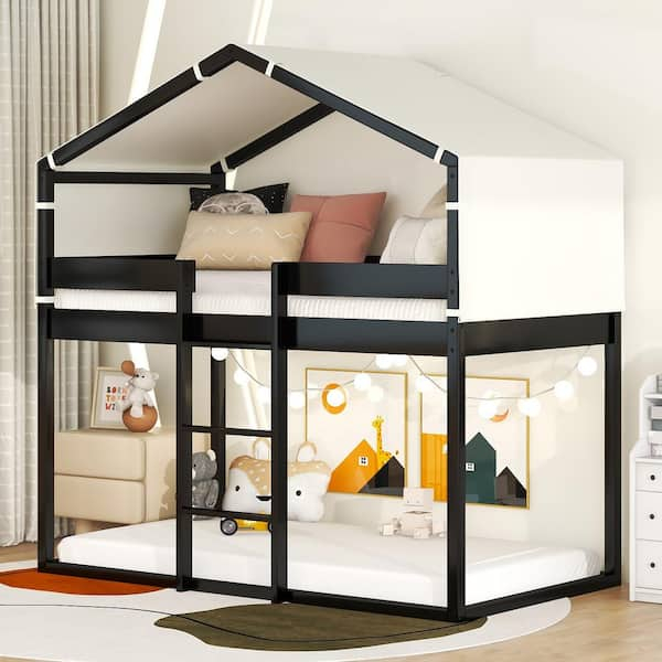 Polibi Twin Over Twin Bunk Bed Wood Bed With Tent, Espresso Rs-39621-P ... with Beyond the Brew Exploring the Full Potential of the Tent Bed Espresso W/Blue Tent Kit