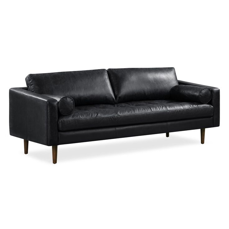 Poly & Bark Napa Leather Sofa Onyx Black | Tan Leather Sofas, Mid ... with