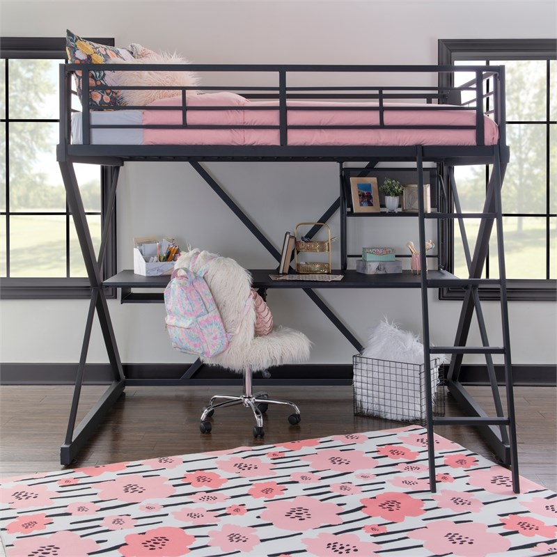 Powell Z-Bedroom Full Size Metal Study Loft Bunk Bed In Black | Homesquare in Choosing the Right Loft Bed Understanding the Linon Z-Bedroom Full Size