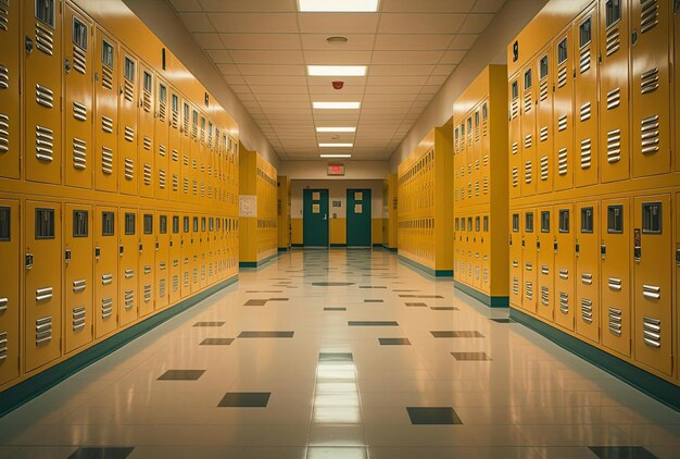 Premium Ai Image | An Empty Hallway With Yellow Lockers for