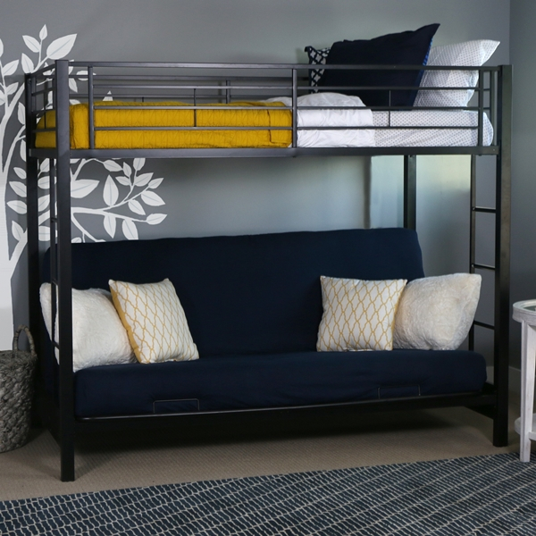 Premium Metal Twin Over Futon Bunk Bed - Black | Bunk Beds Bunker with Maximizing Space The Glacier Country Bunk Bed Futon Solution