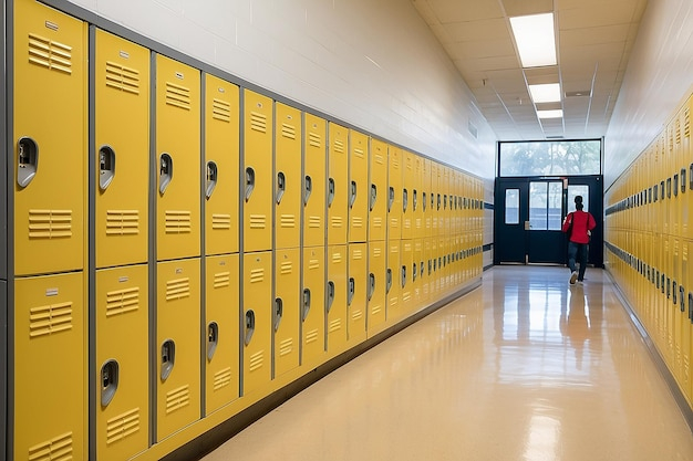 Premium Photo | A View Of A High School Hallway Showing The Student ... for Choosing the Right Yellow Lockers for Your Space Needs