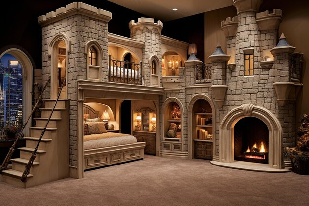 Premium Photo | Bedroom With A Loft Bed And A Play Area Underneath For ... pertaining to