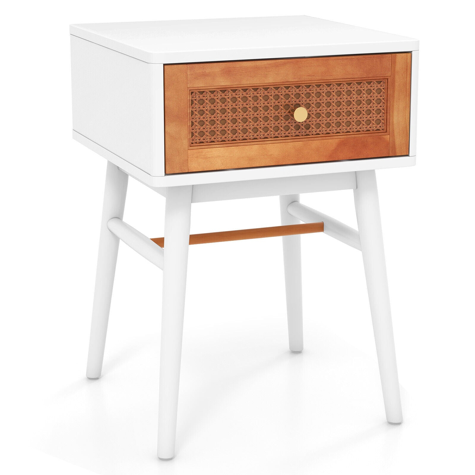 Relaxacare • 1-Drawer Modern Bedside Table With Solid Wood Legs-White ... intended for The Enduring Appeal of Solid Wood Legs on a White Dining Table